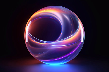 Abstract background. luminous swirling. Elegant glowing circle. Sparking particle. Space tunnel. Glossy jellyfish. Colorful ellipse. Glint sphereの素材