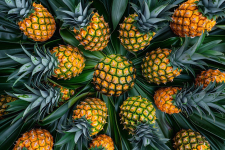 Pineapple fruit background. Top view of pineapple fruit background.の素材