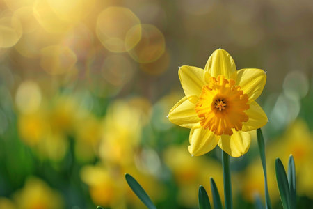 Yellow daffodils with bokeh background in spring timeの素材