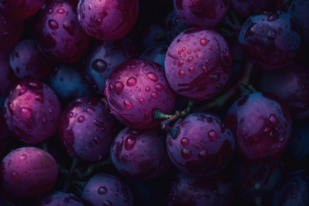 Bunch of fresh red grapes with water drops, close-upの素材