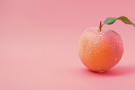 Fresh apricot with water drops on pink background. Copy space.の素材