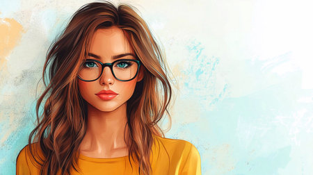 Beautiful stylish girl with long glasses.の素材