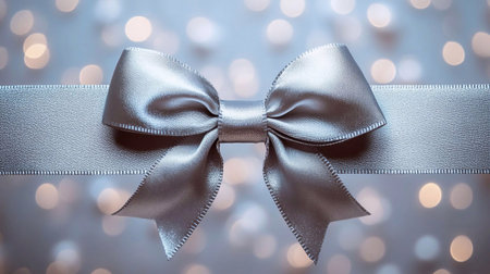 Silver Festive bow for gifts.の素材