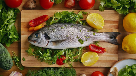 Dorado with vegetables. Healthy food. Restaurant dish.の素材