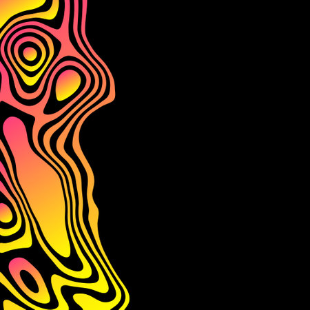 Abstract colored lines on a black background. Geometric lines curved in the form of waves. Vector illustration.のイラスト素材