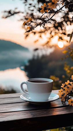 good morning Sunrise, coffee, morning beautiful landscape.の素材