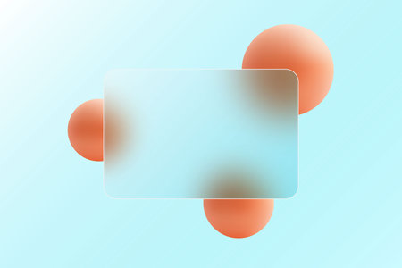 3D rendering of an mockup background containing colored geometric elements with frosted glass panel in front.のイラスト素材