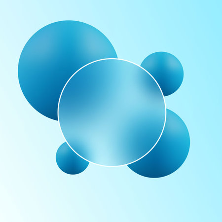 Cool abstract composition with blue spheres and a transparent circle on a gradient background.のイラスト素材