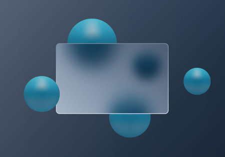 Abstract modern background with blue spheres and frosted glass rectangle for text.のイラスト素材