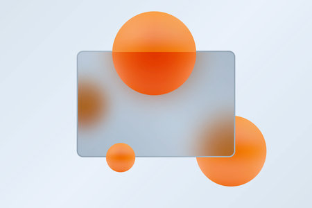 Bright 3D background with orange spheres and glass morphism.のイラスト素材