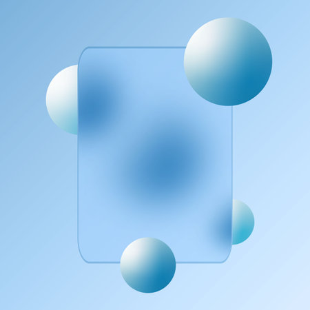 Gentle blue composition with translucent rectangle and spheres.のイラスト素材