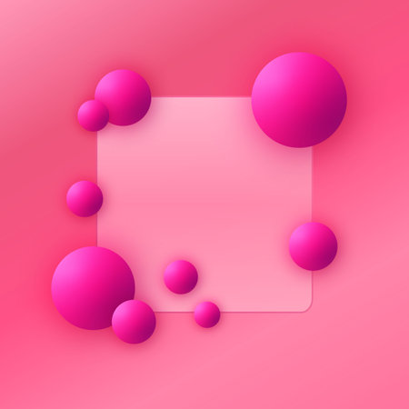 Bright 3D background with pink spheres and glass morphism.のイラスト素材