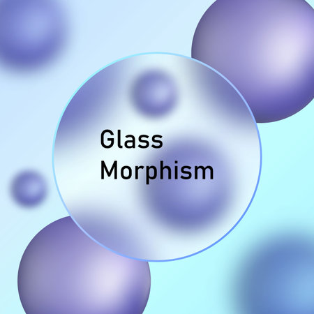 Round Glass Morphism Element on Purple Background with Spheres.のイラスト素材