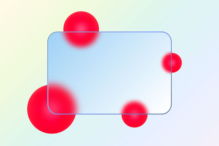 Red gradient background with a matte rectangular frame and four soft 3D spheres.のイラスト素材