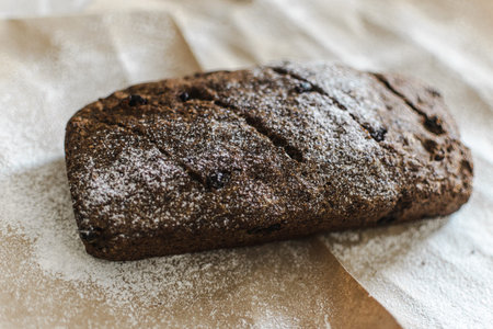 black homemade fresh bread for vegans, fat-free and gluten-free pastries, healthy nutrition