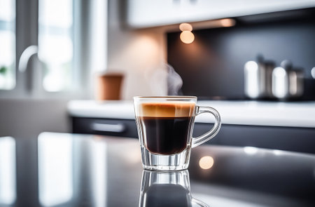 Coffee cup on the table in the kitchen, stock photoの素材