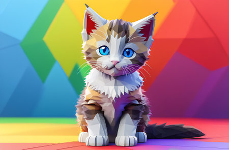 A cute little kitten sits on the background of the LGBT community flag, Pride Month.の素材