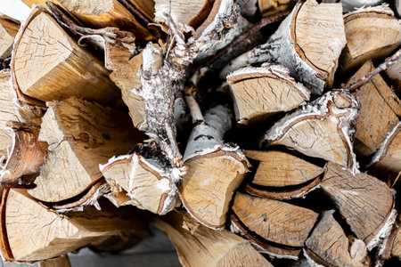 firewood in the winter, close-up of firewood in the winterの写真素材