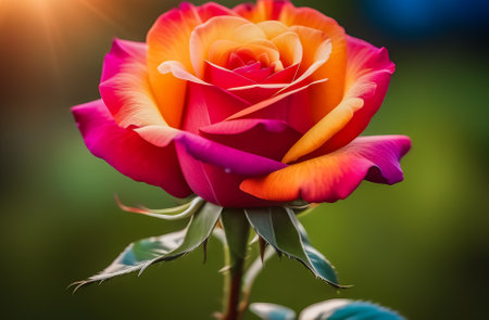 Beautiful colorful rose on nature background. Close-up. Selective focus.の素材