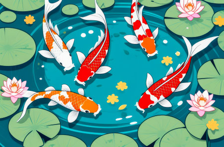 Koi fish in the pond. Vector illustration. Eps 10.の素材