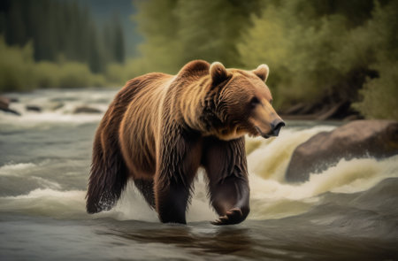 Grizzly bear on the river. Wildlife scene from wild natureの素材
