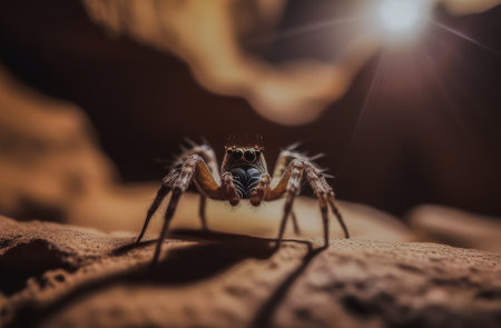 jumping spider close up on dark background with copy space, animalの素材