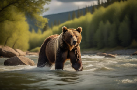 Brown bear on the river in the Altai mountains, Russia.の素材