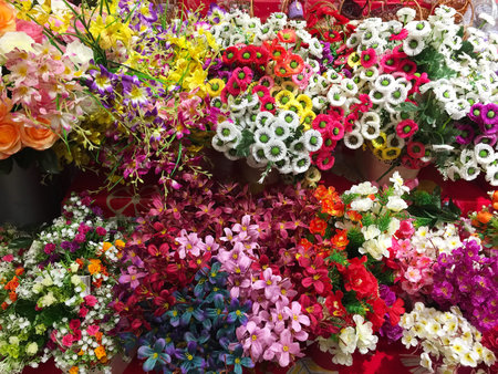 Artificial flowers counter is an alternative to live flowers. Flowers from paper and fabric....