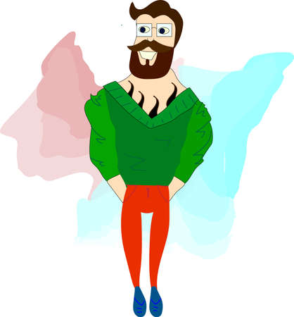 Bearded man hipster in green sweater vector EPS10のイラスト素材