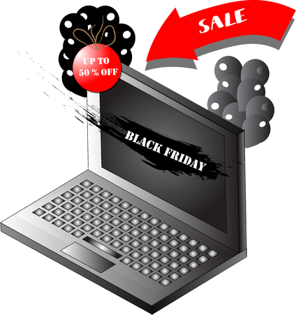 Isometric sale banner for black friday with notebook and baloonのイラスト素材