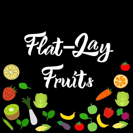 Flat-lay fruits on black background vector EPS10のイラスト素材