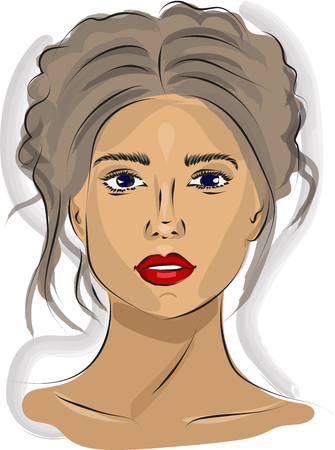 Fast portrait of woman with red lipsのイラスト素材
