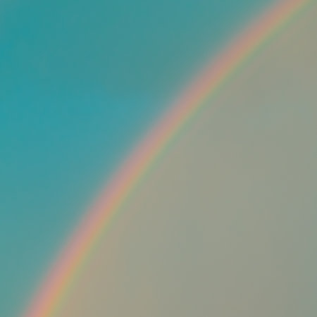 Rainbow in the sky after the rain. Nature miracle. Beautiful sky background. Heavenly landscape.の写真素材
