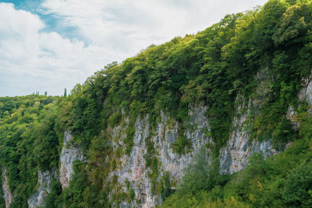 Canyon. Beautiful mountain landscape. Green natural background. Summer travel, hiking.