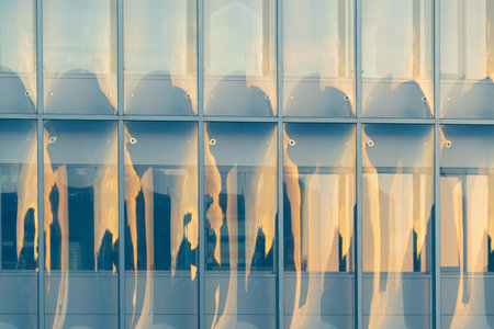 Modern architecture. Building's faÃ§ade. Reflective surface. Sunset reflection. Beautiful...