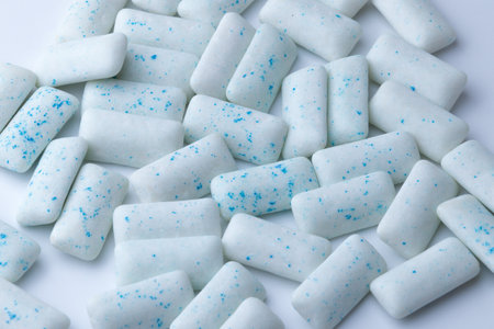 Mint chewing gum on a white background, close-up.の写真素材