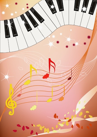 Musical pattern with piano keyboard and leaves like notes.のイラスト素材