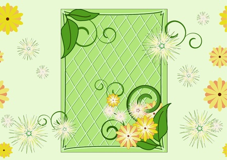 Mostly green pattern with frame, leaves and flowers.のイラスト素材