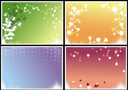 Four frames with seasonal theme and halftones.のイラスト素材