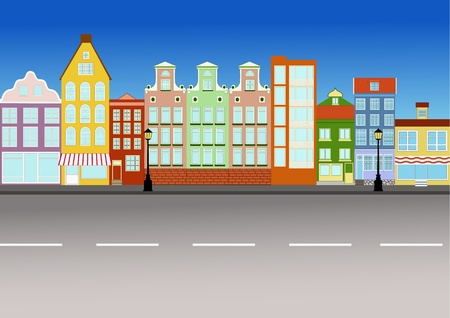 Quiet european city street in vector.のイラスト素材