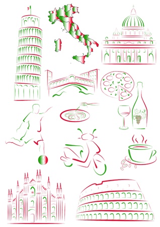 Set of drawn stylized sights and symbols of Italy.のイラスト素材