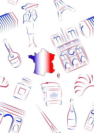 Set of vector drawn stylized sights and symbols of Franceのイラスト素材