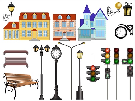 Vector images of details of typical european street.のイラスト素材