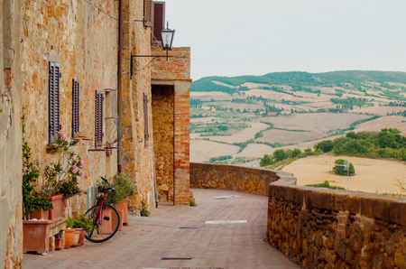 Penza street with view on hills, Italyの写真素材