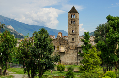 Panoramic view on antic church and city Susa in Piedmontの写真素材