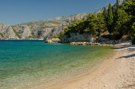 Idyllic beach at Nemira, Croatia with montain how backgroundの写真素材