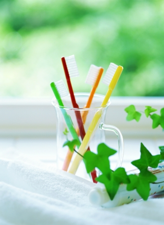 four toothbrushes  の写真素材