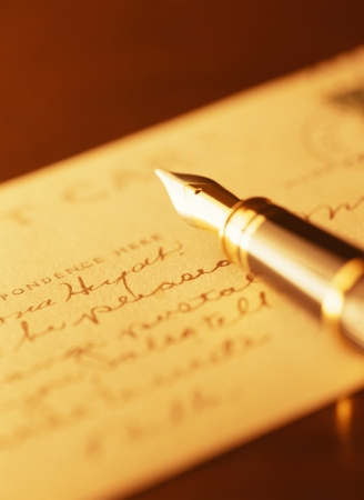 fountain pen and post cardの写真素材