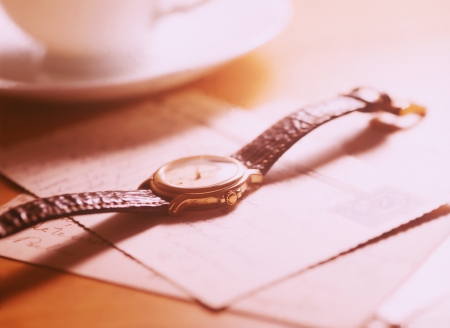 wrist watch and letterの写真素材