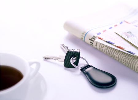 key and coffee cupの写真素材